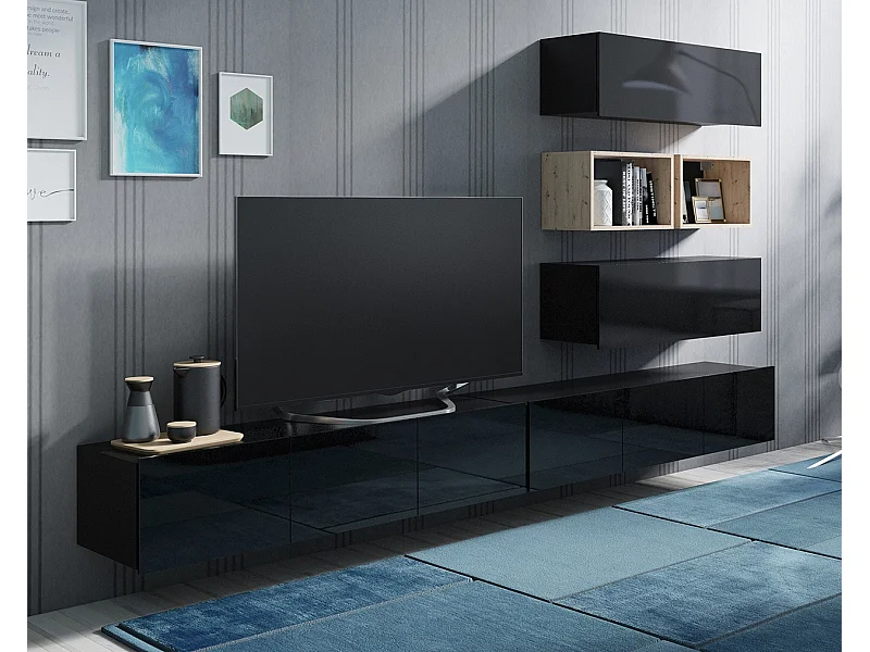 Ensemble Mural Montreal XVI - Noir Brillant & Chêne Artisan