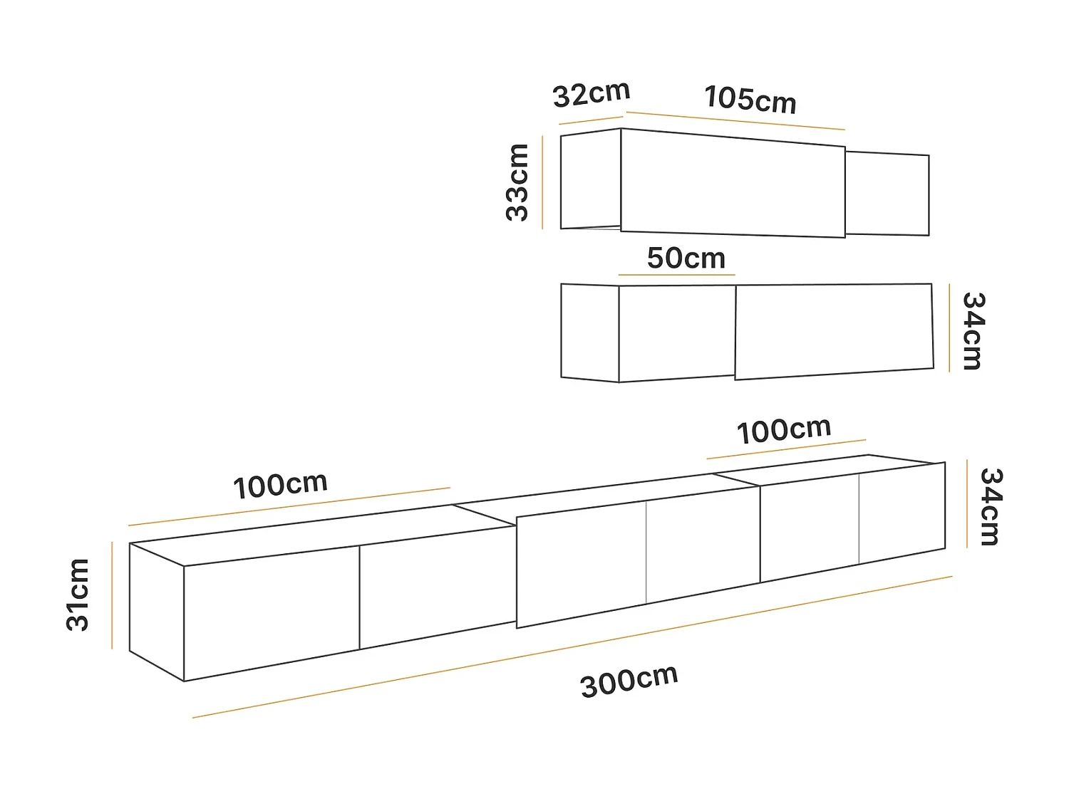 Ensemble Mural Montreal XIV - Noir Brillant & Chêne Artisan