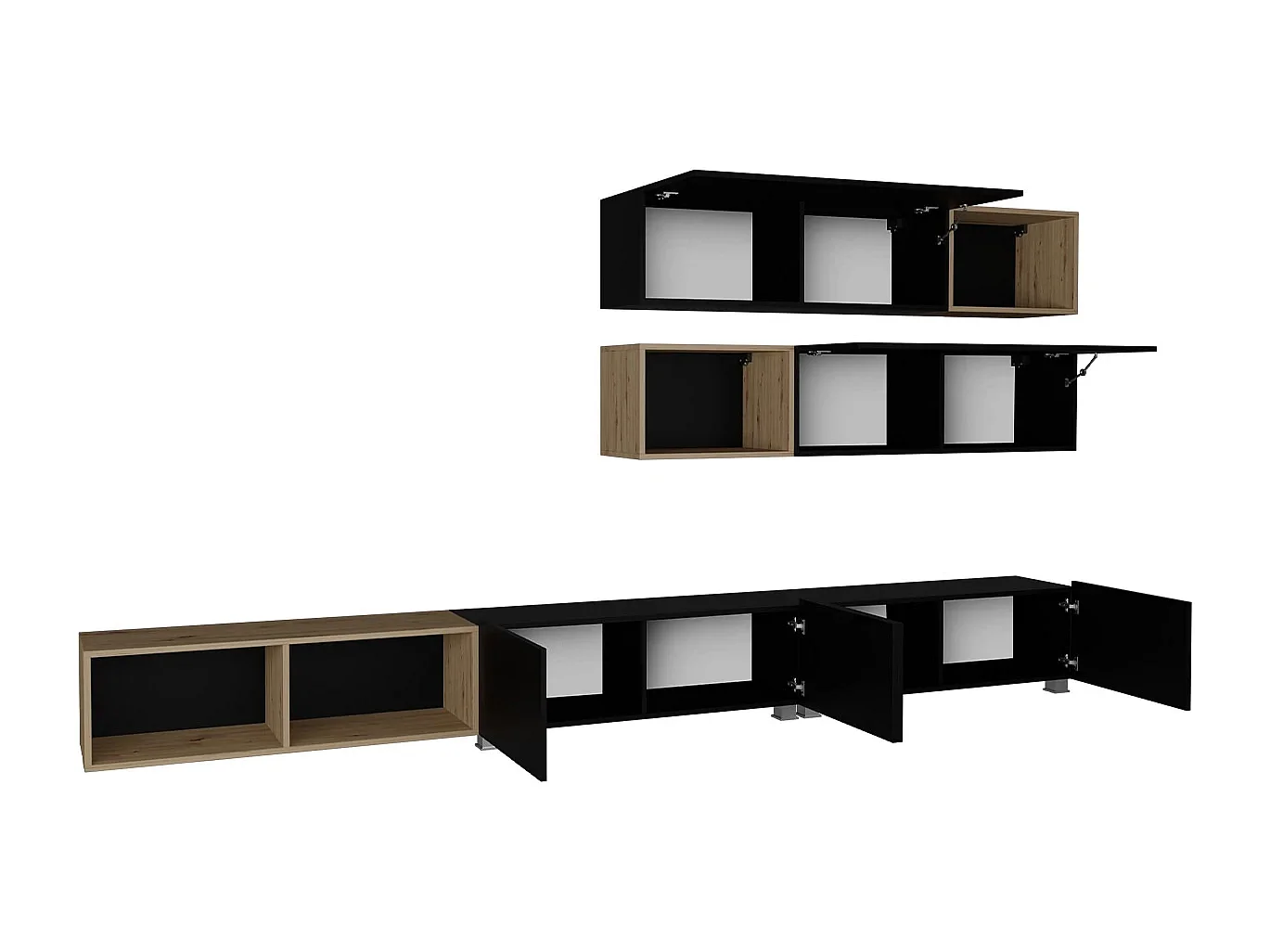 Ensemble Mural Montreal XIV - Noir Brillant & Chêne Artisan