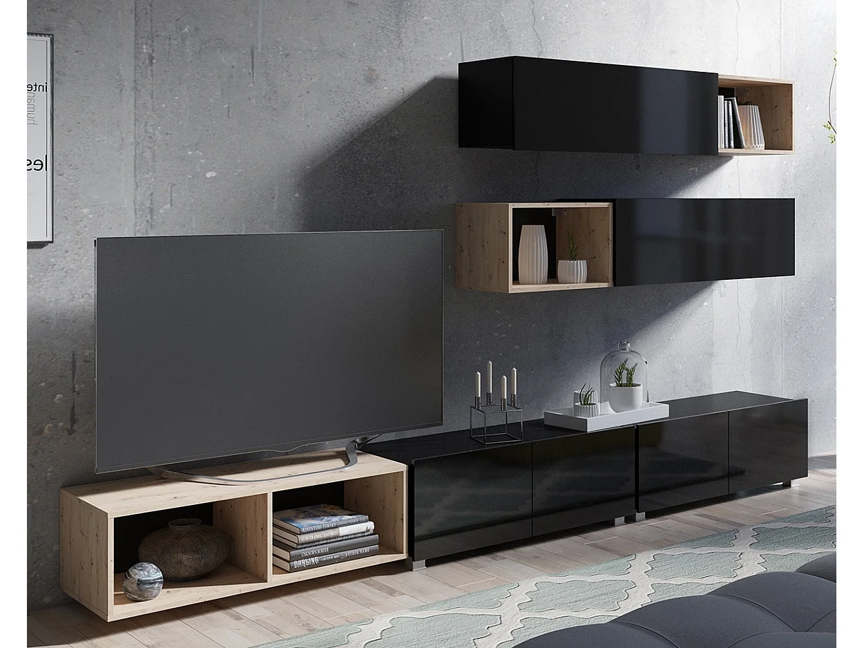 Ensemble Mural Montreal XIV - Noir Brillant & Chêne Artisan