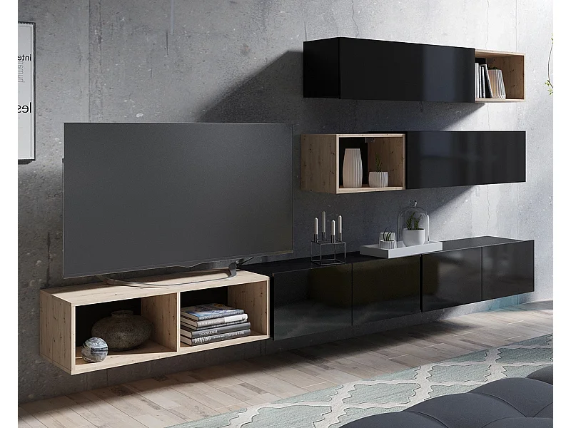 Ensemble Mural Montreal XIV - Noir Brillant & Chêne Artisan