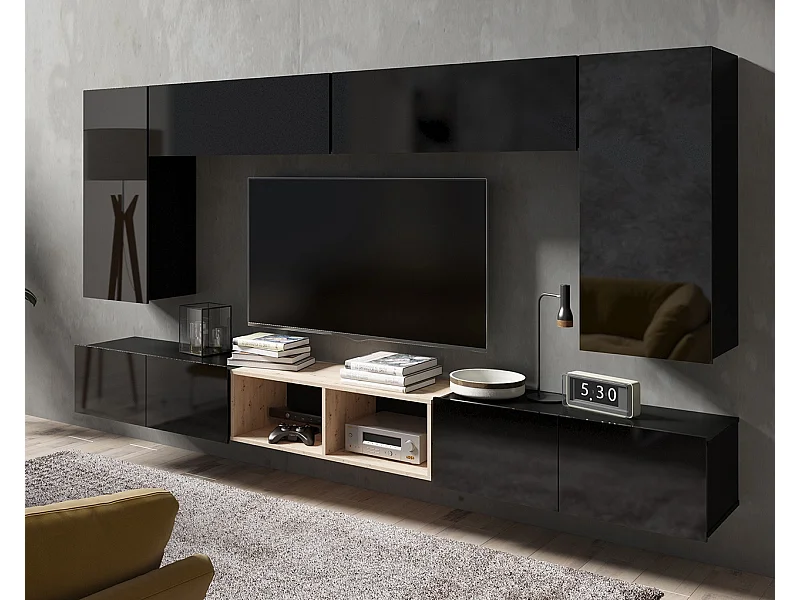 Ensemble Mural Montreal XII - Noir Brillant & Chêne Artisan