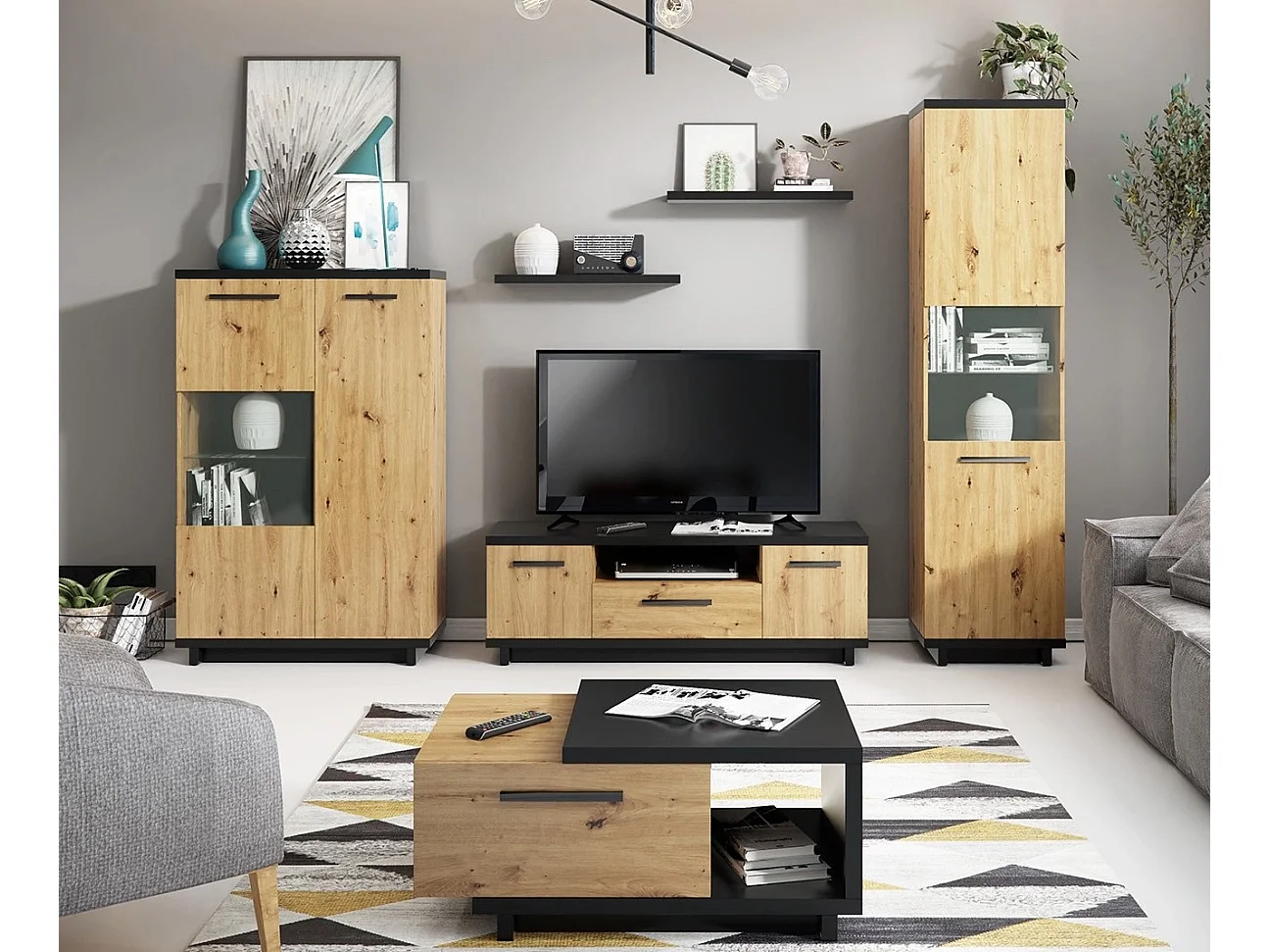 Woonkamer meubelset Zonda I - Artisan Eiken / Antraciet