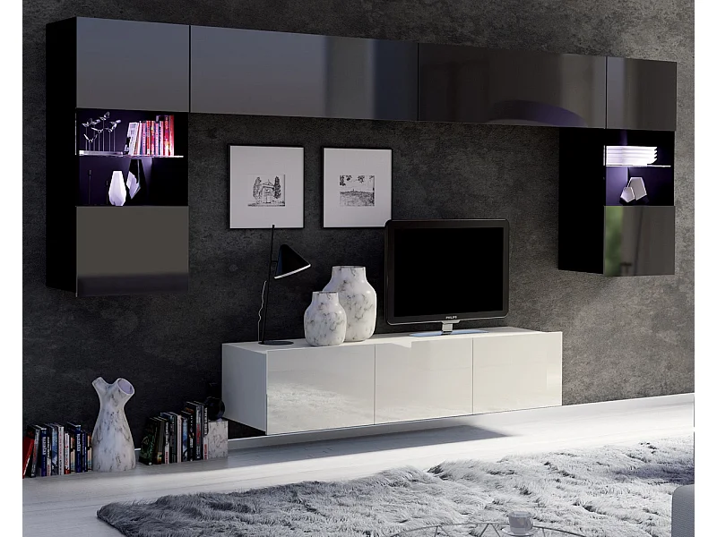 Ensemble Mural Montreal II - Noir & Blanc Brillant - Sans LED