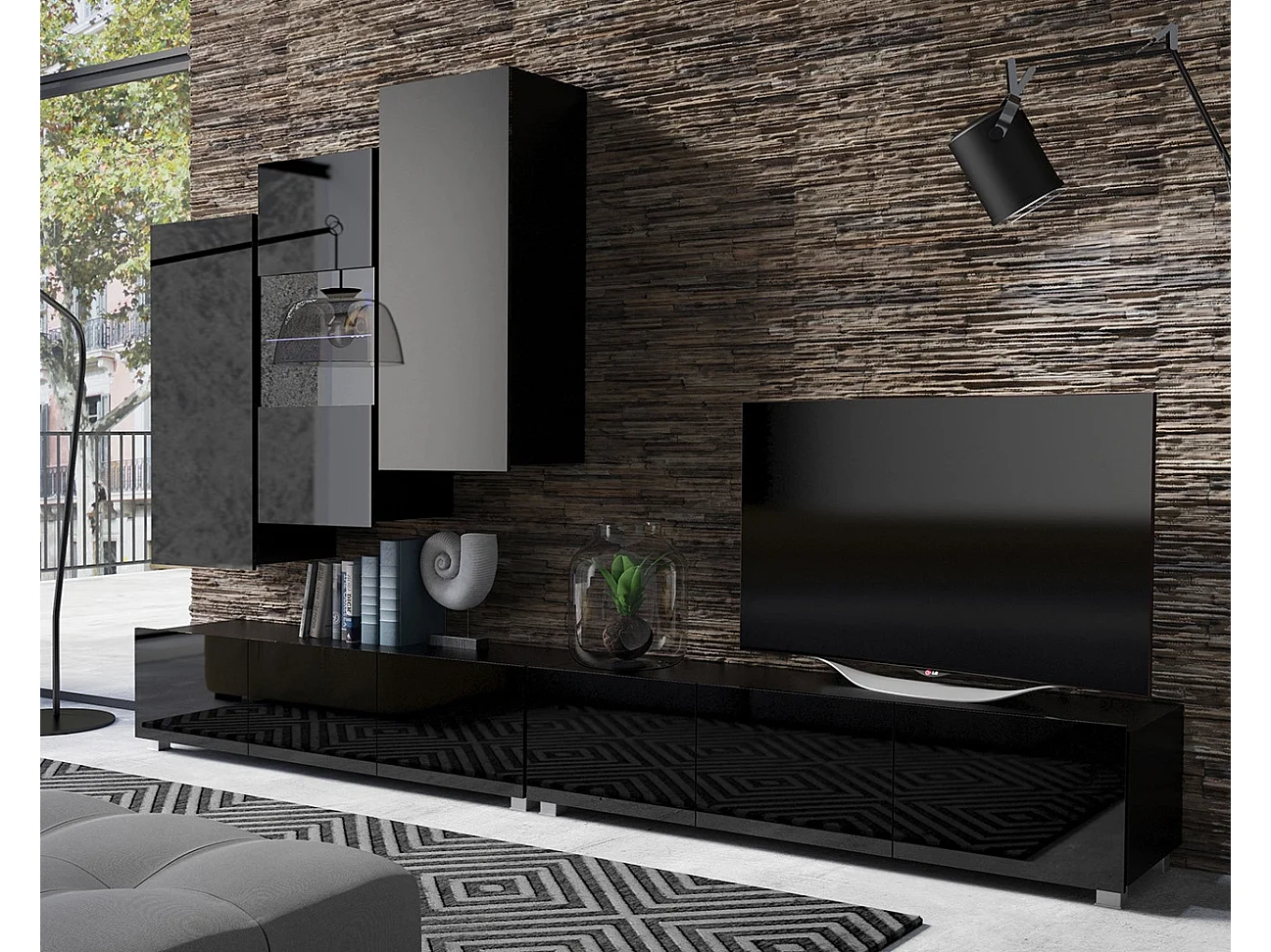 Ensemble Mural Montreal IX - Noir Brillant - Design Élégant