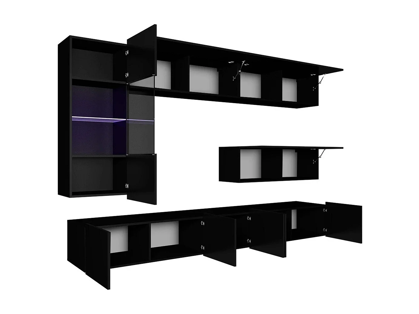 Ensemble Mural Montreal III - Blanc Brillant & Chêne Doré - LED Bleu