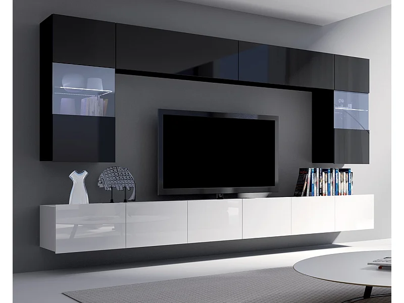 Ensemble Mural Montreal I - Noir & Blanc Brillant - LED Bleu