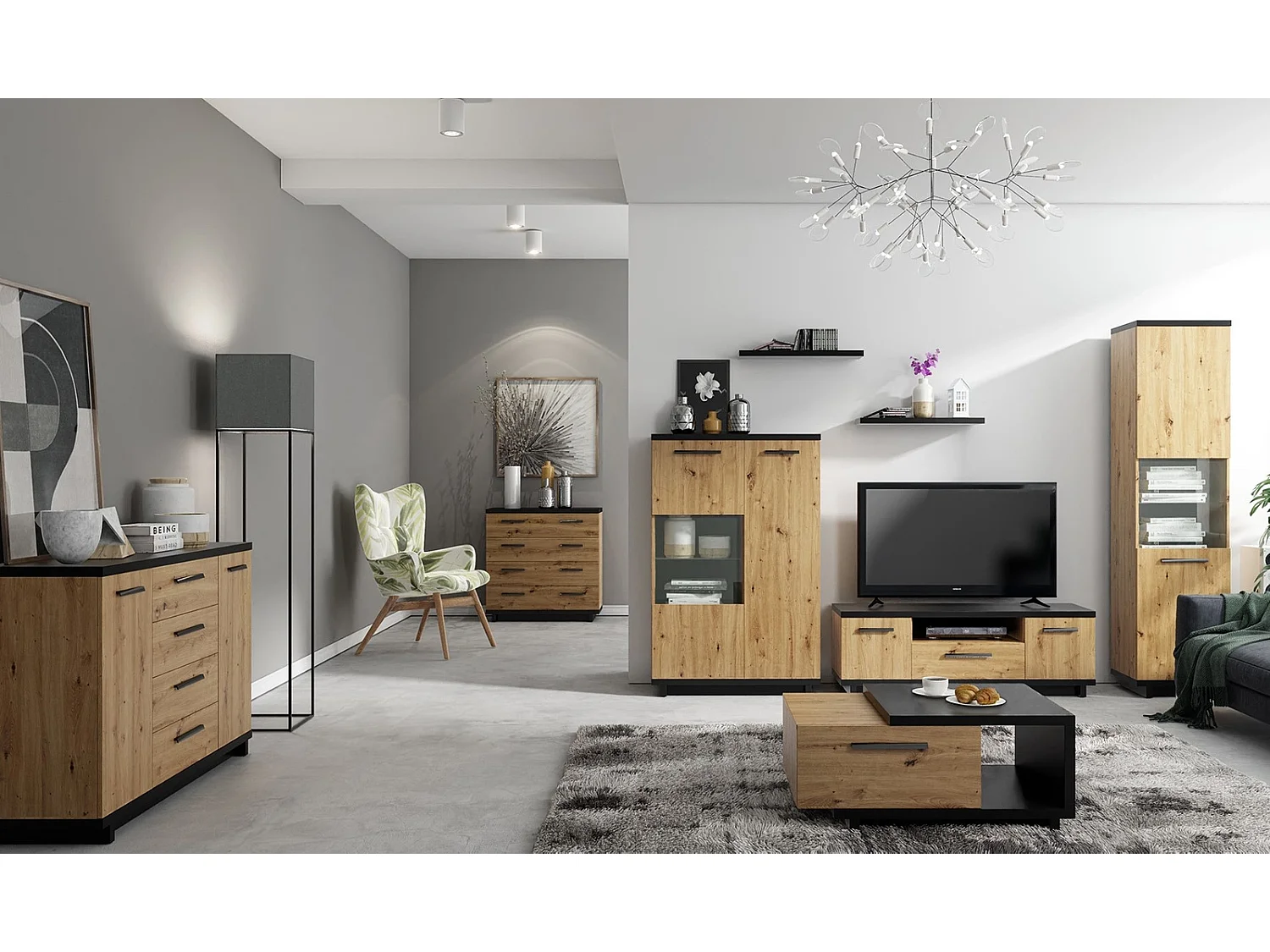 Woonkamer meubelset Zonda IV - Artisan Eiken / Antraciet