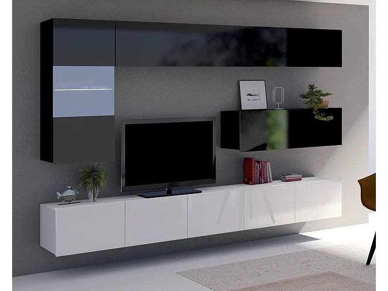 Ensemble Mural Montreal III - Noir & Blanc Brillant - LED Bleu