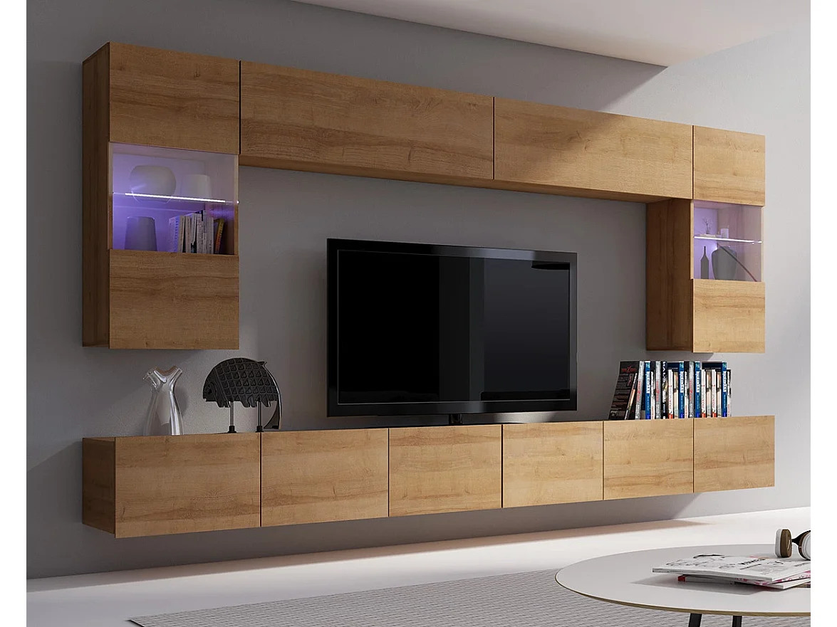 Ensemble Mural Montreal I - Chêne Doré - LED Blanc