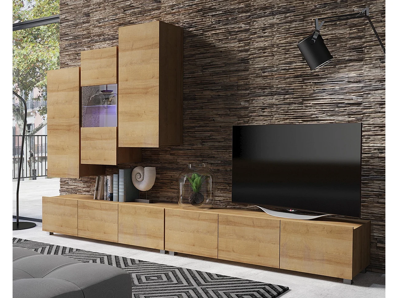 Ensemble Mural Montreal IX - Chêne Doré - LED Blanc