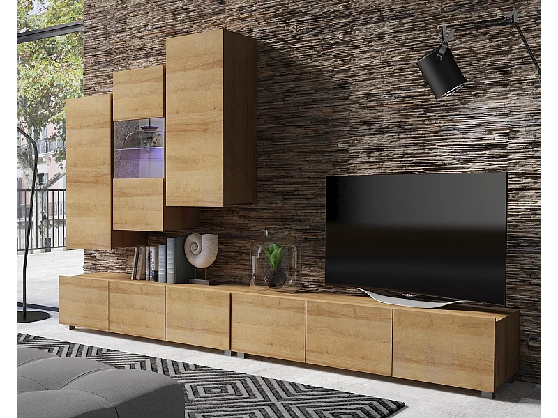 Ensemble Mural Montreal IX - Chêne Doré - LED Blanc