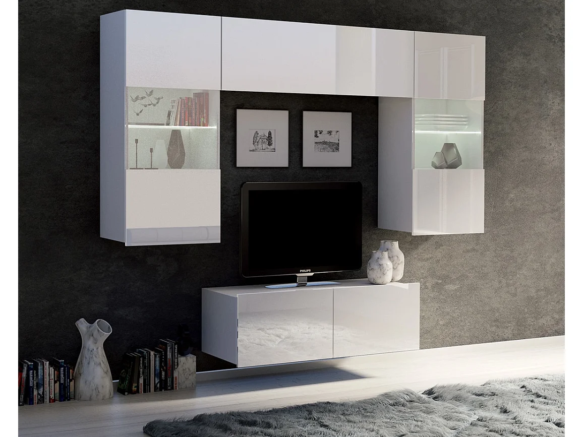 Petit Ensemble Mural Montreal VI - Blanc Brillant - LED Bleu