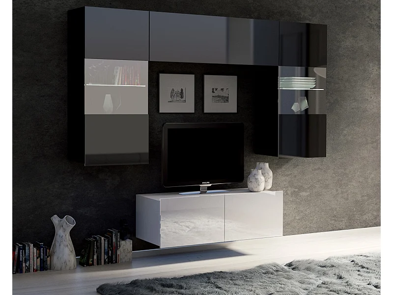 Petit Ensemble Mural Montreal VI - Noir & Blanc Brillant - LED Blanc