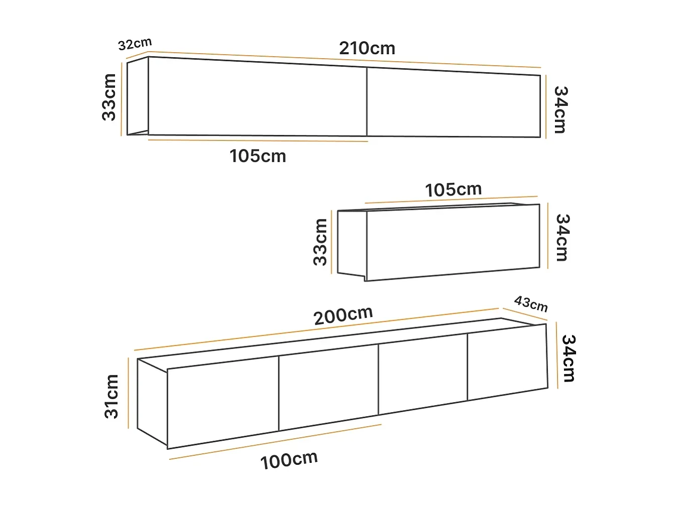 Ensemble Mural Montreal V - Blanc Brillant & Chêne Doré