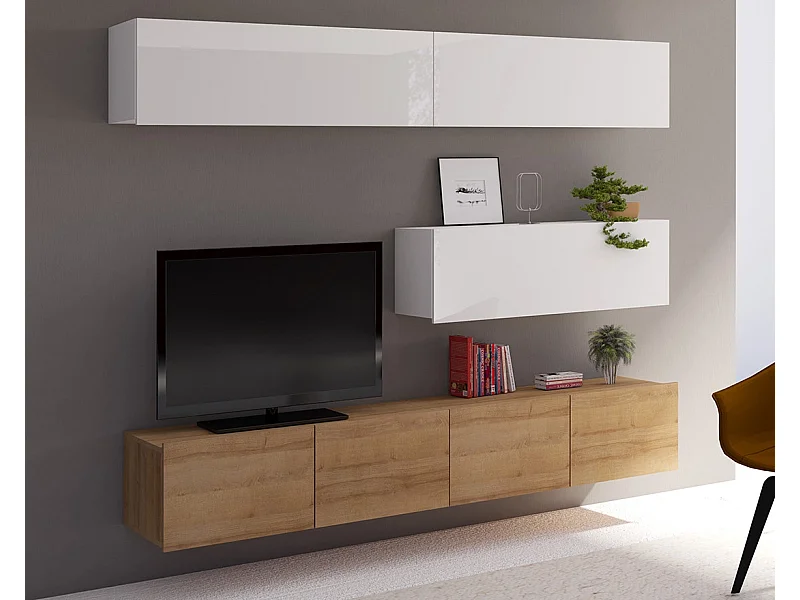 Ensemble Mural Montreal V - Blanc Brillant & Chêne Doré