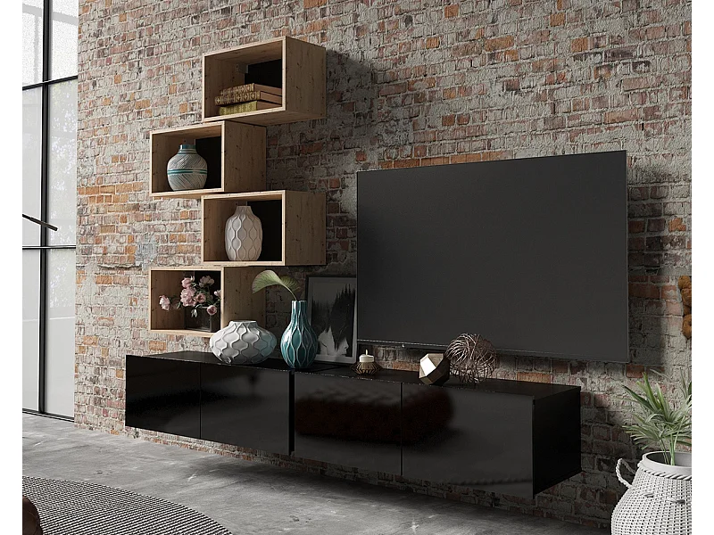 Ensemble Mural Montreal XVII - Noir Brillant & Chêne Artisan