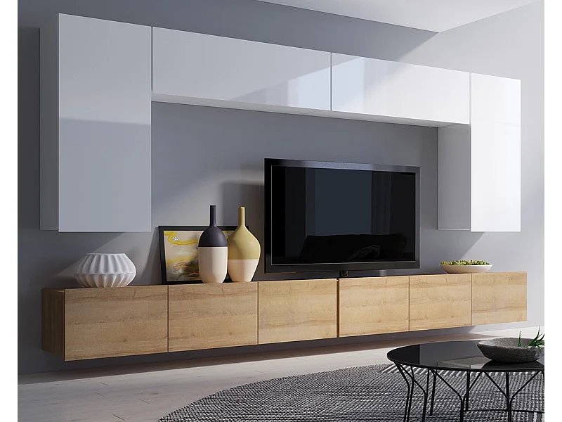 Ensemble Mural Montreal VII - Blanc Brillant & Chêne Doré