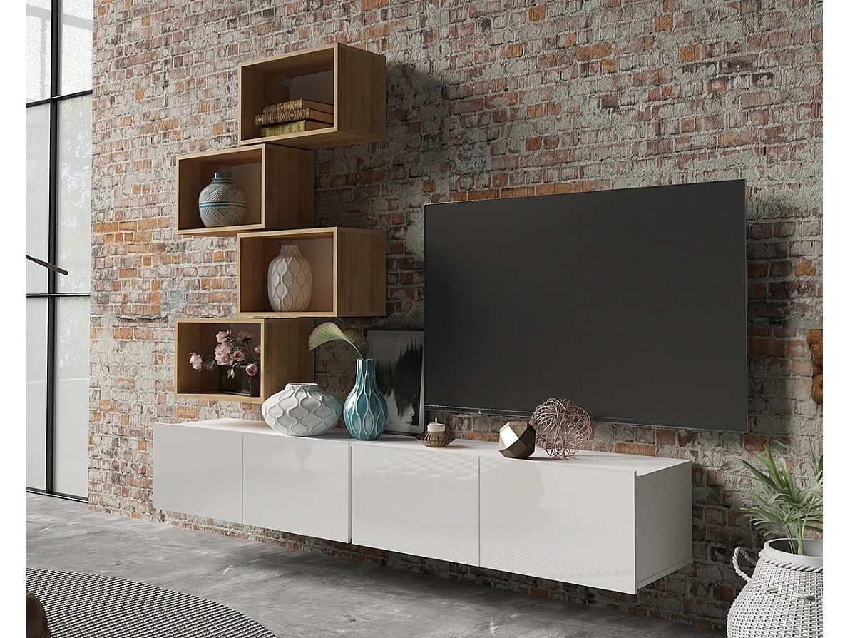 Ensemble Mural Montreal XVII - Blanc Brillant & Chêne Doré