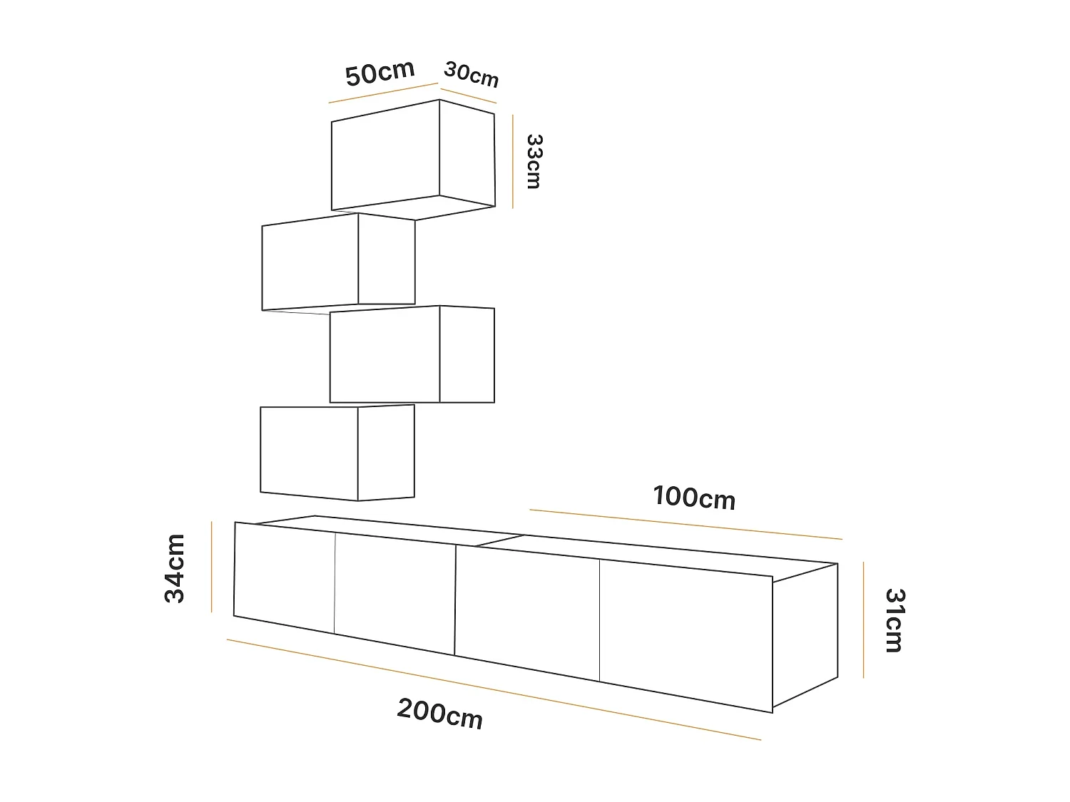 Ensemble Mural Montreal XVII - Blanc Brillant & Chêne Doré