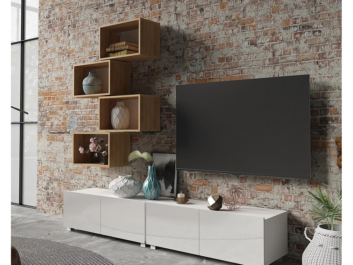 Ensemble Mural Montreal XVII - Blanc Brillant & Chêne Doré