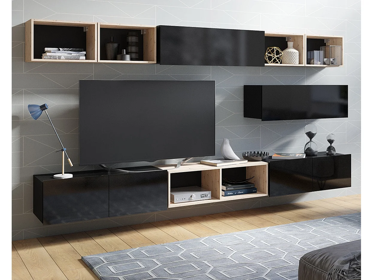 Ensemble Mural Montreal XV - Noir Brillant & Chêne Artisan