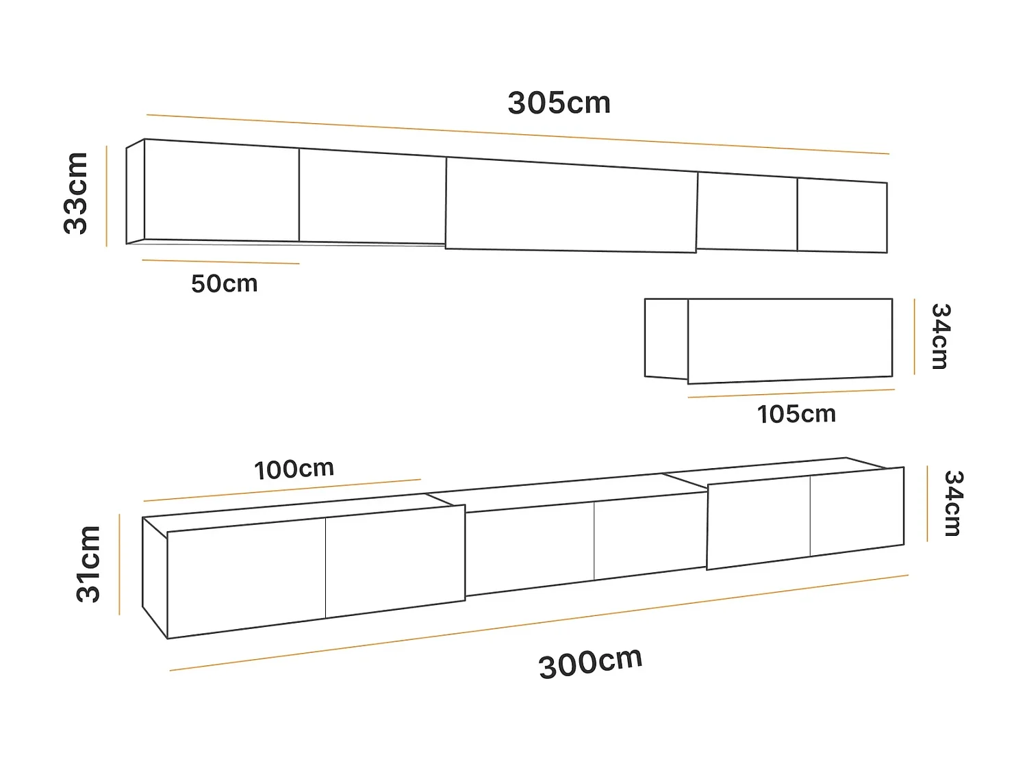 Ensemble Mural Montreal XV - Noir Brillant & Chêne Artisan