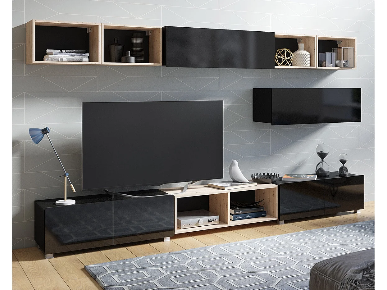 Ensemble Mural Montreal XV - Noir Brillant & Chêne Artisan