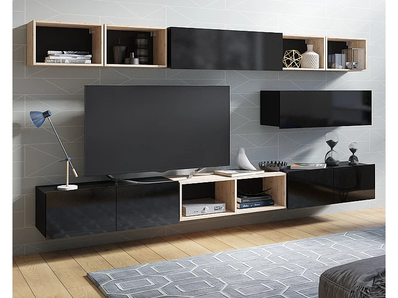 Ensemble Mural Montreal XV - Noir Brillant & Chêne Artisan