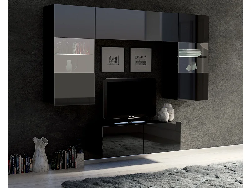 Petit Ensemble Mural Montreal VI - Noir Brillant - LED Blanc