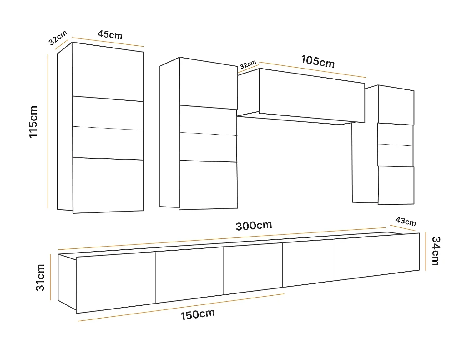 Ensemble Mural Montreal IV - Blanc Brillant - Sans LED