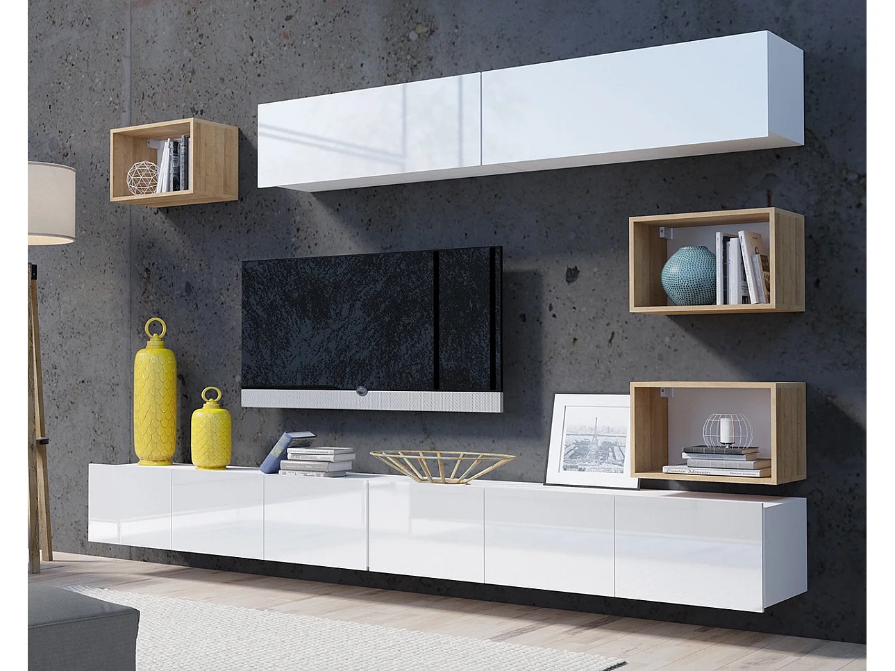 Ensemble Mural Montreal XVIII - Blanc Brillant & Chêne Doré