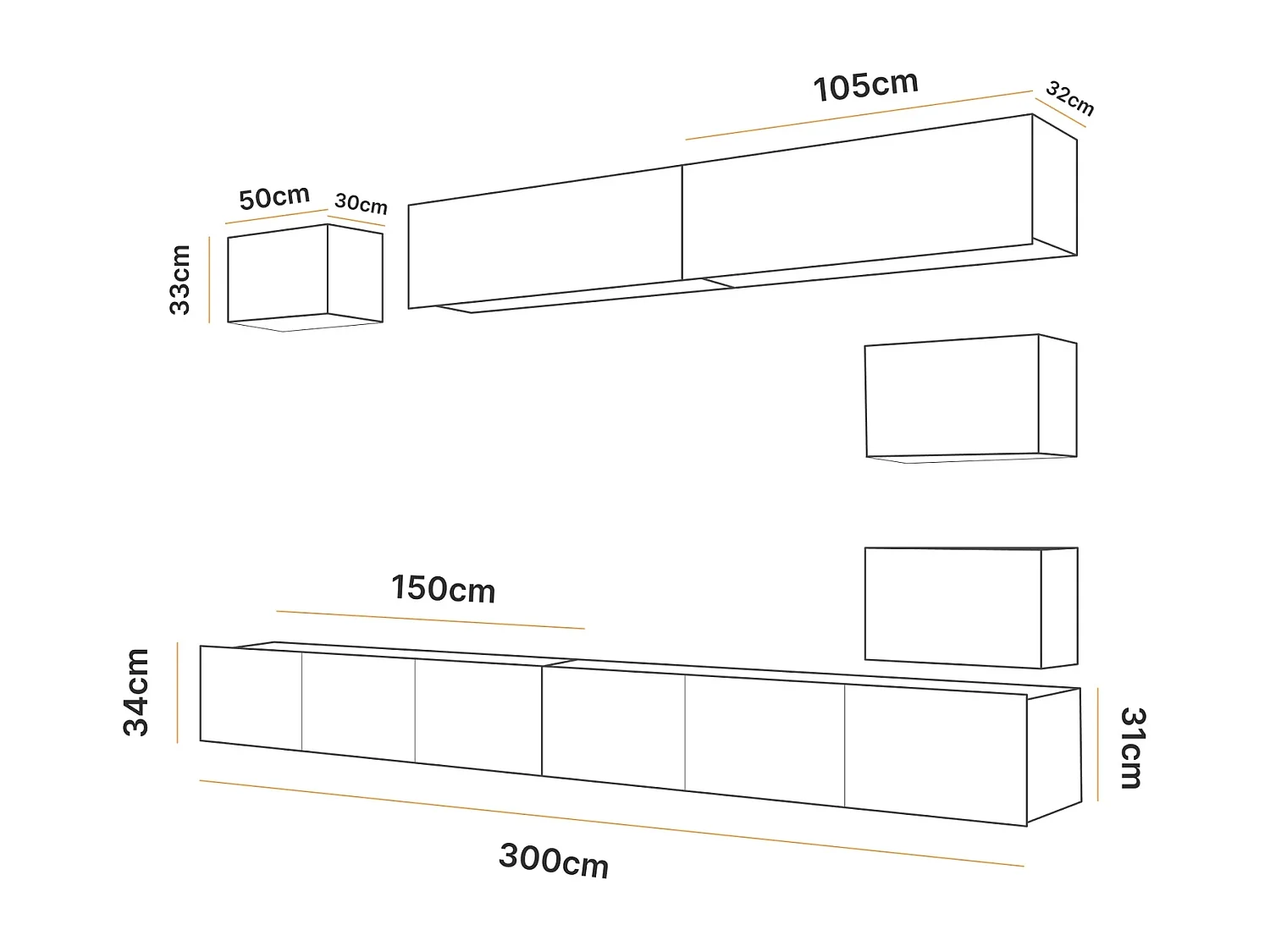 Ensemble Mural Montreal XVIII - Blanc Brillant & Chêne Doré