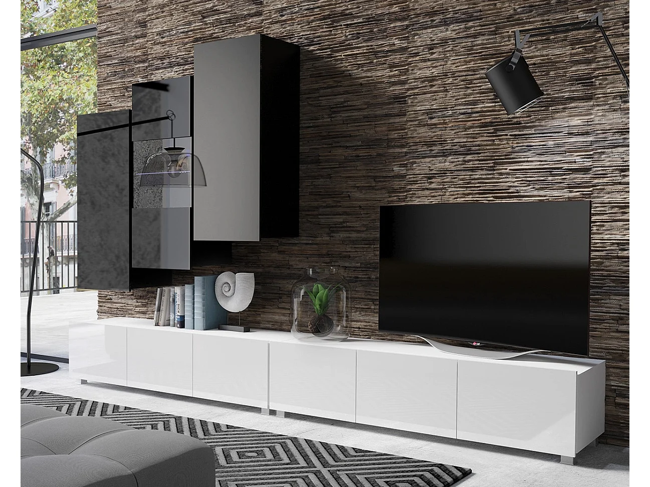 Ensemble Mural Montreal IX - Noir & Blanc Brillant - LED Blanc