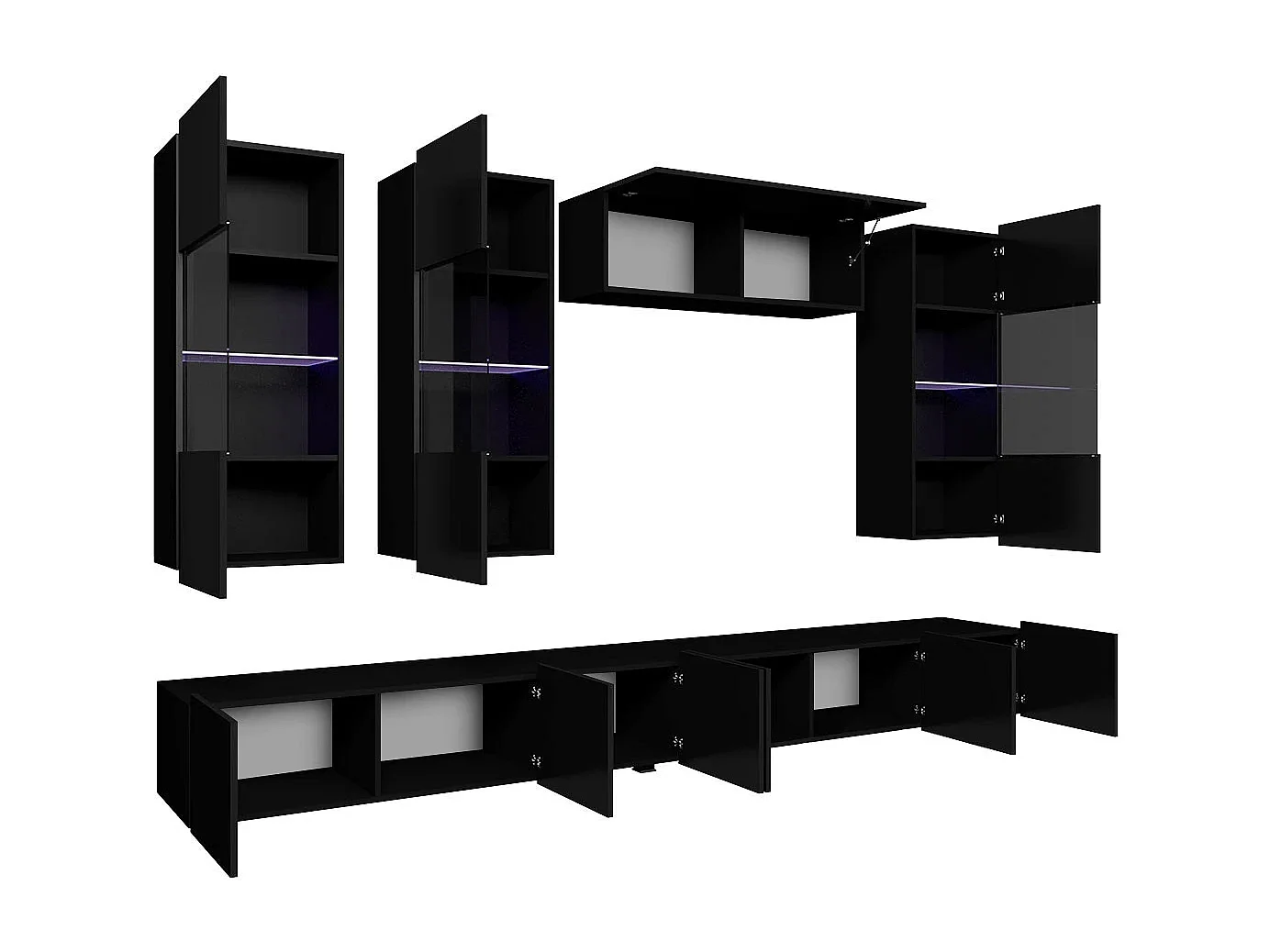 Woonwand Montreal IV - Zwart & Wit Hoogglans - Zonder LED