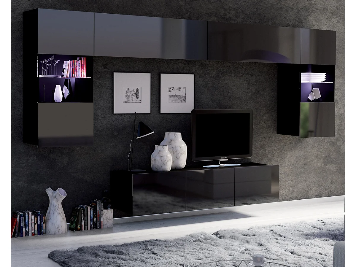 Ensemble Mural Montreal II - Noir Brillant - LED Bleu