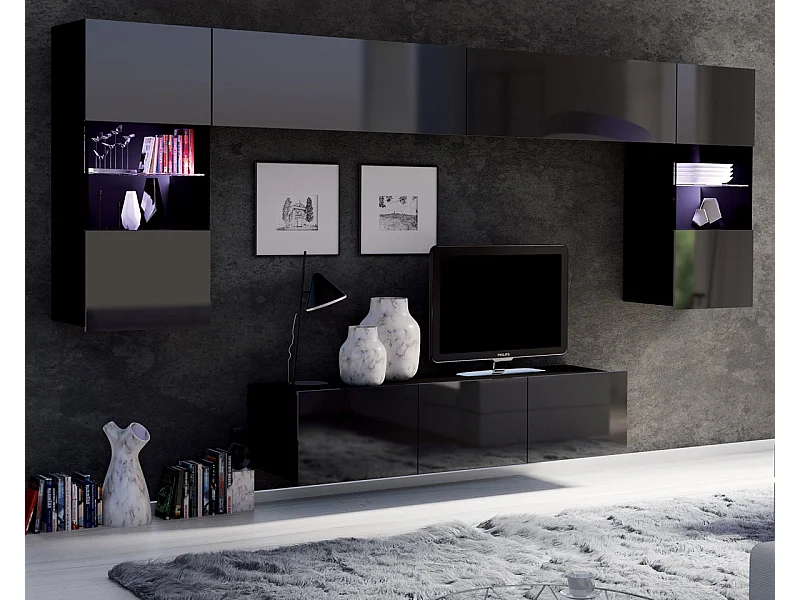 Ensemble Mural Montreal II - Noir Brillant - LED Bleu