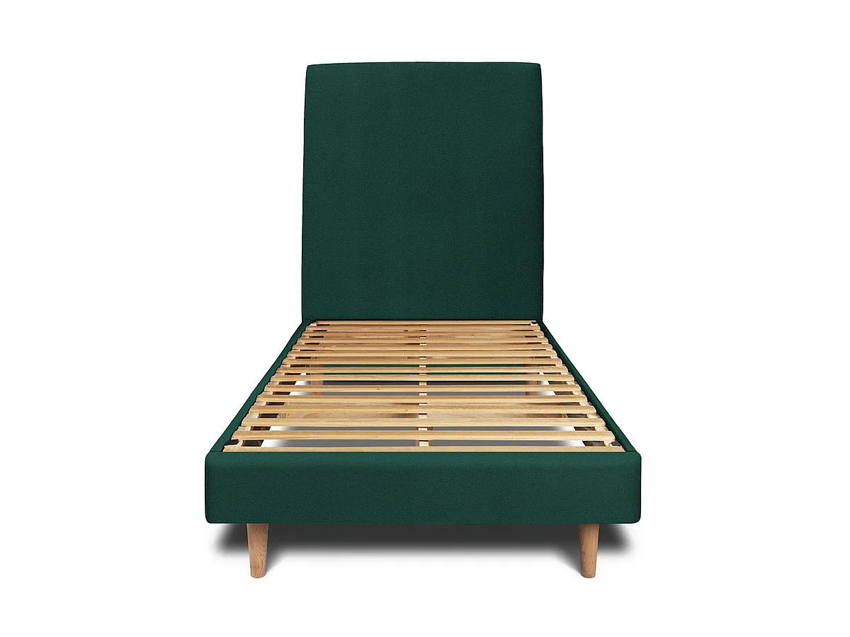 Lit 90x200cm avec tête de lit tapissier velours et sommier kit vert - Hauteur totale : 29cm