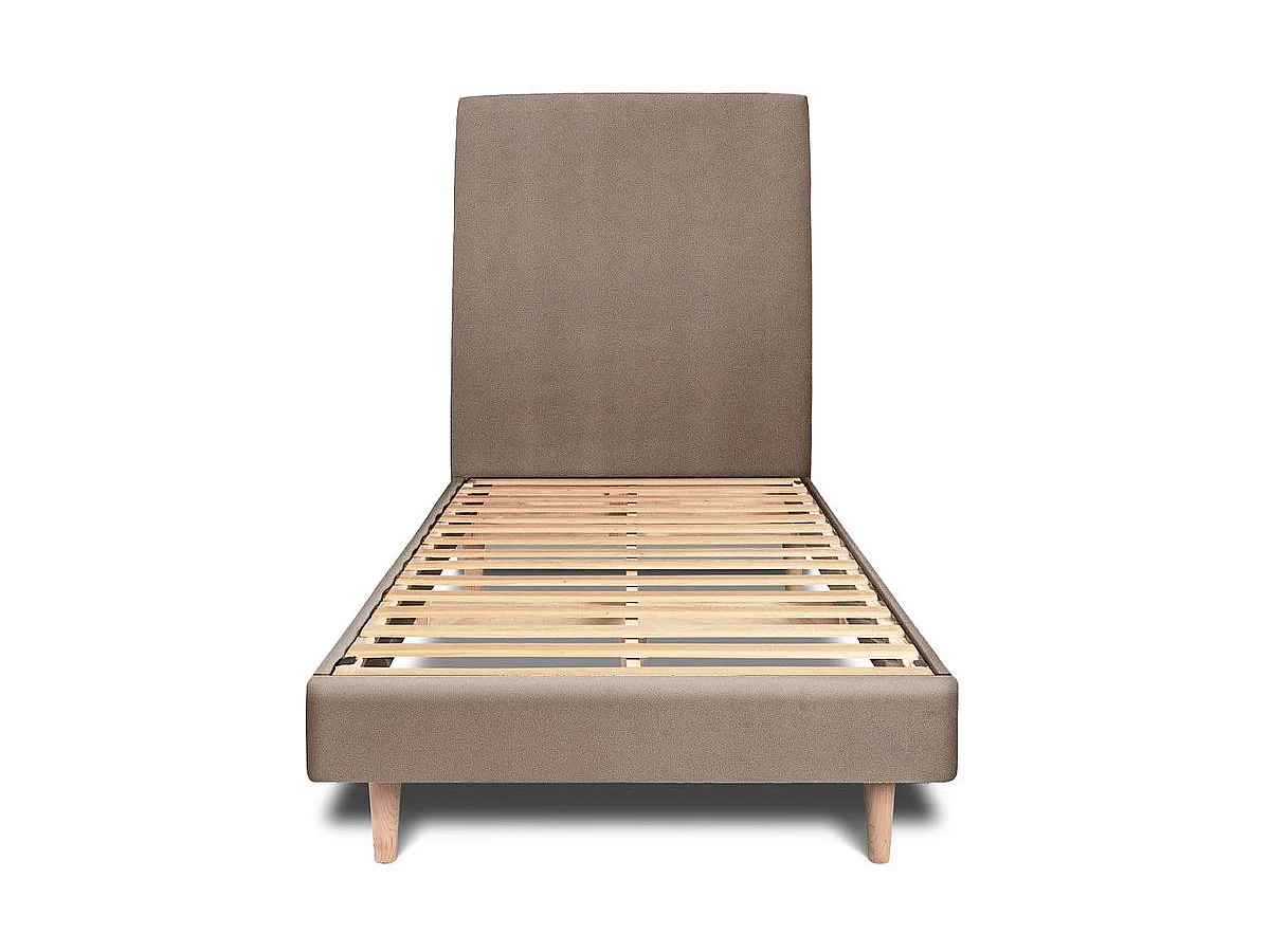 Lit 90x200cm avec tête de lit tapissier velours et sommier kit taupe - Hauteur totale : 29cm
