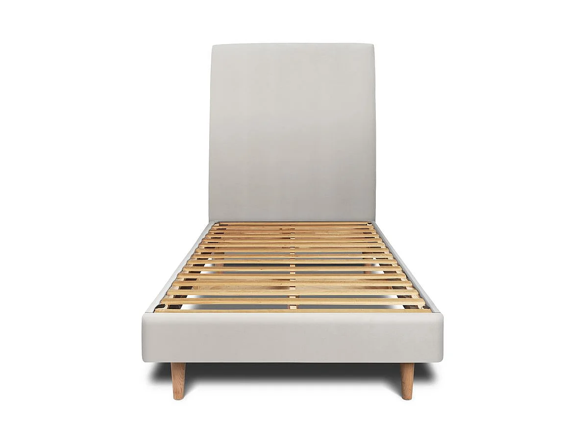 Lit 90x200cm avec tête de lit tapissier velours et sommier kit gris clair - Hauteur totale : 29cm