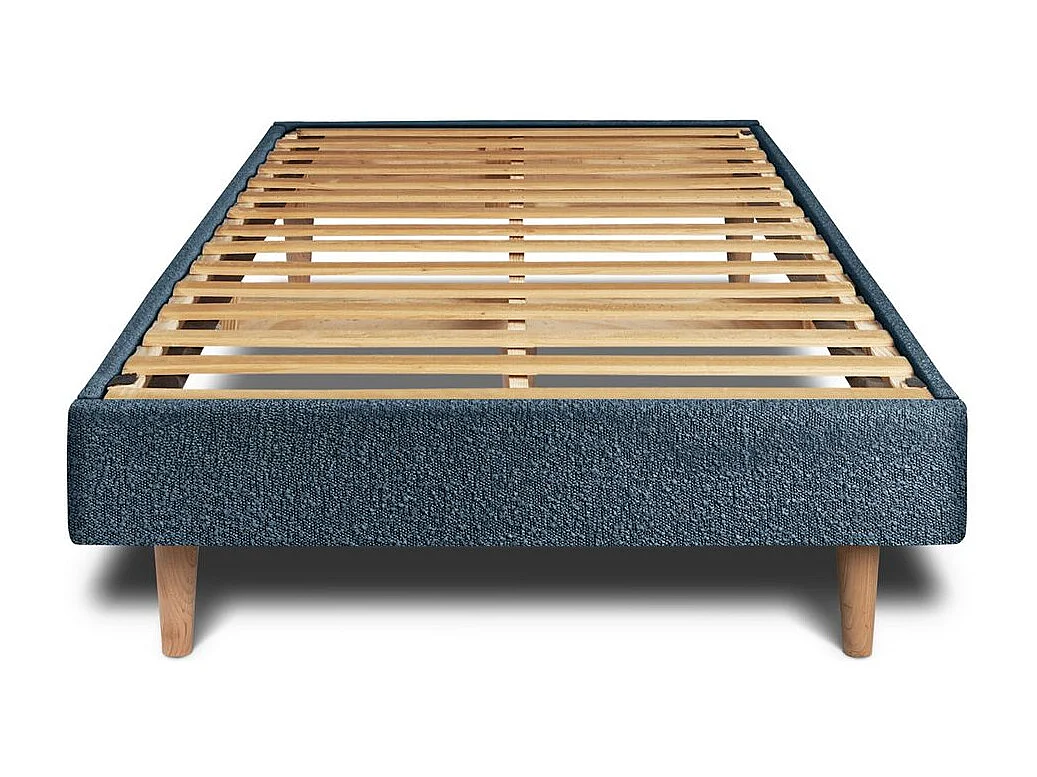 Lit 90x190cm avec tête de lit tapissier bouclette et sommier kit Bleu - Hauteur totale : 29cm