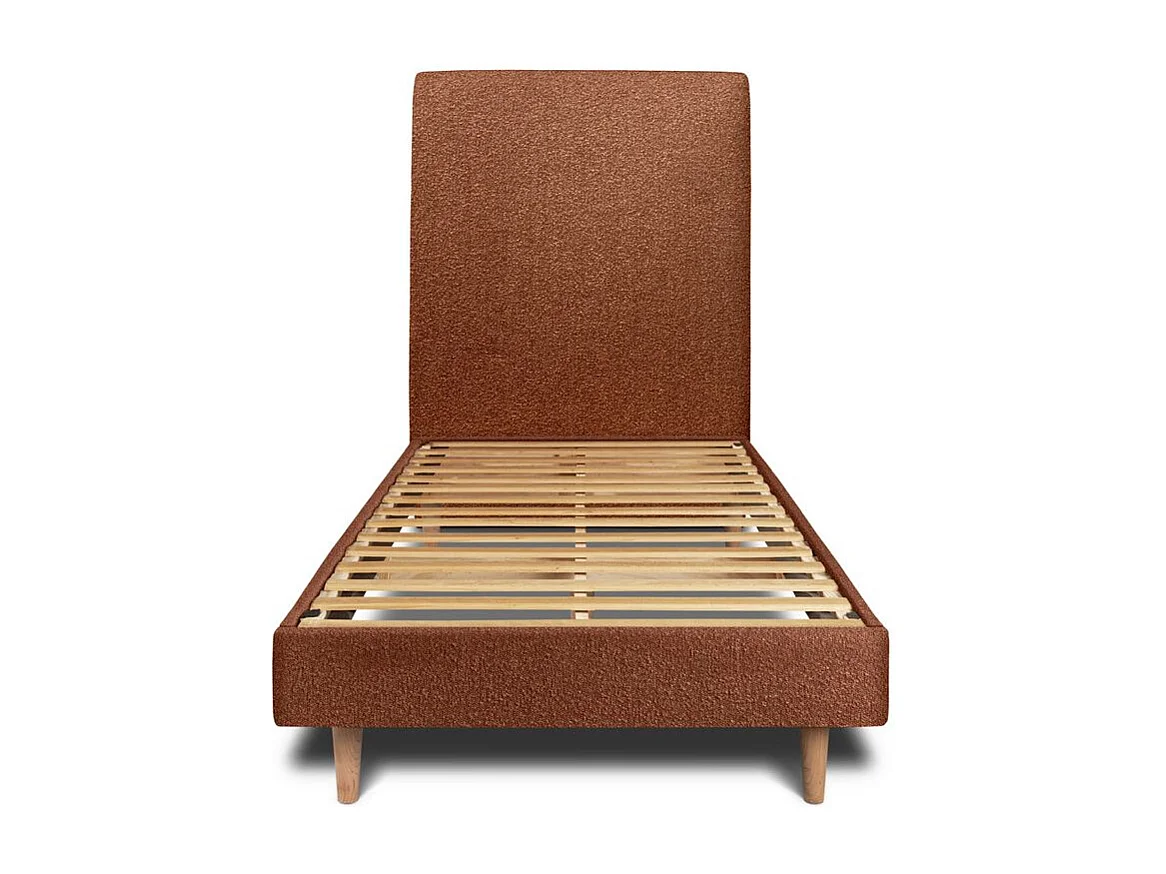 Lit 90x190cm avec tête de lit tapissier bouclette et sommier kit Terracotta - Hauteur totale : 29cm
