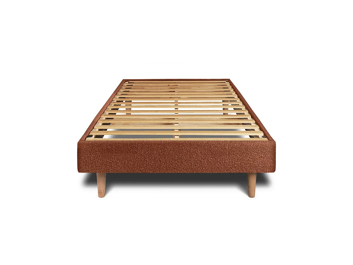 Lit 90x190cm avec tête de lit tapissier bouclette et sommier kit Terracotta - Hauteur totale : 29cm