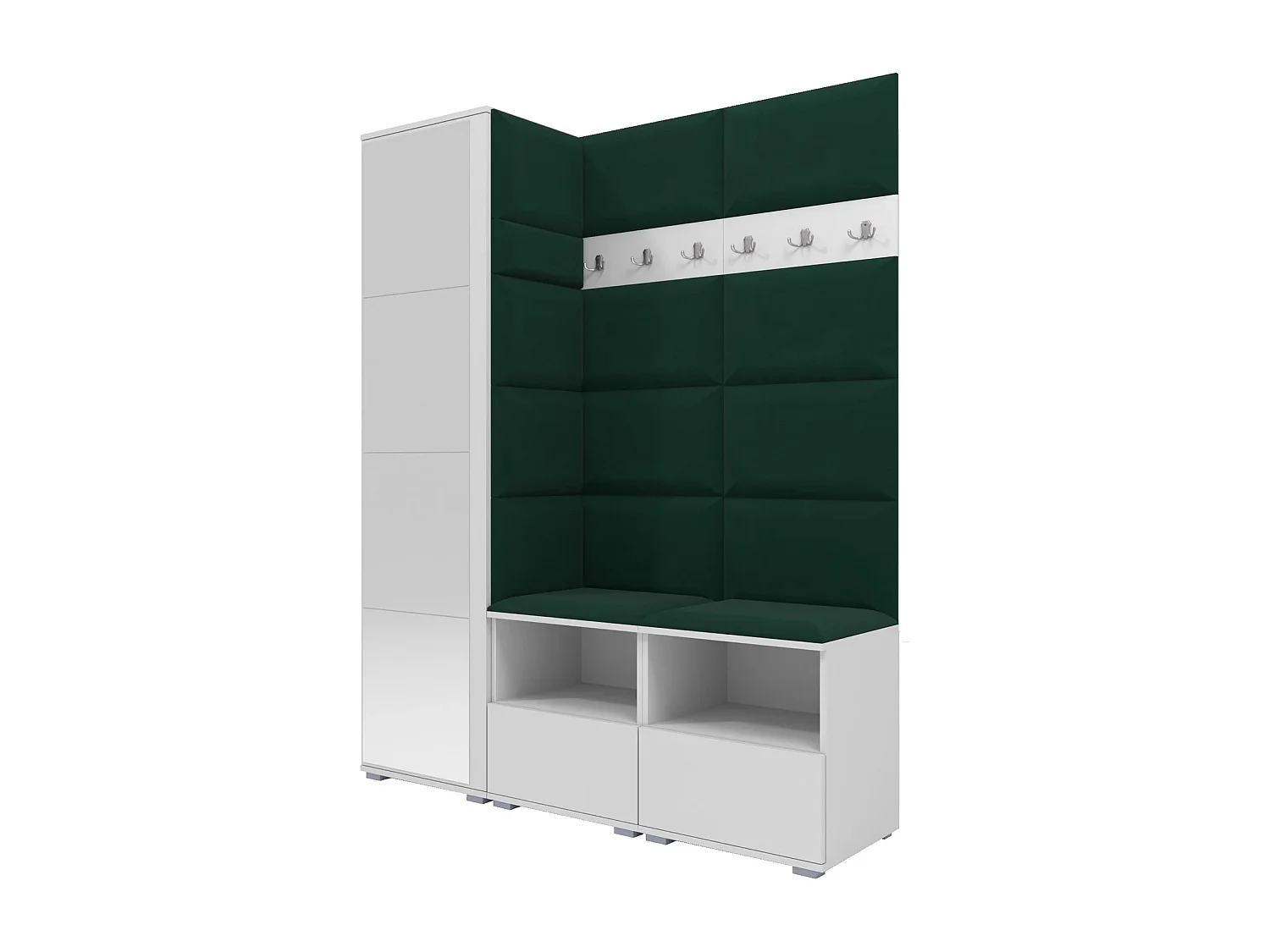 Garderobe Nela II mit Spiegel - 150 cm - Matt Weiß - Trinity 28 - Flaschengrün