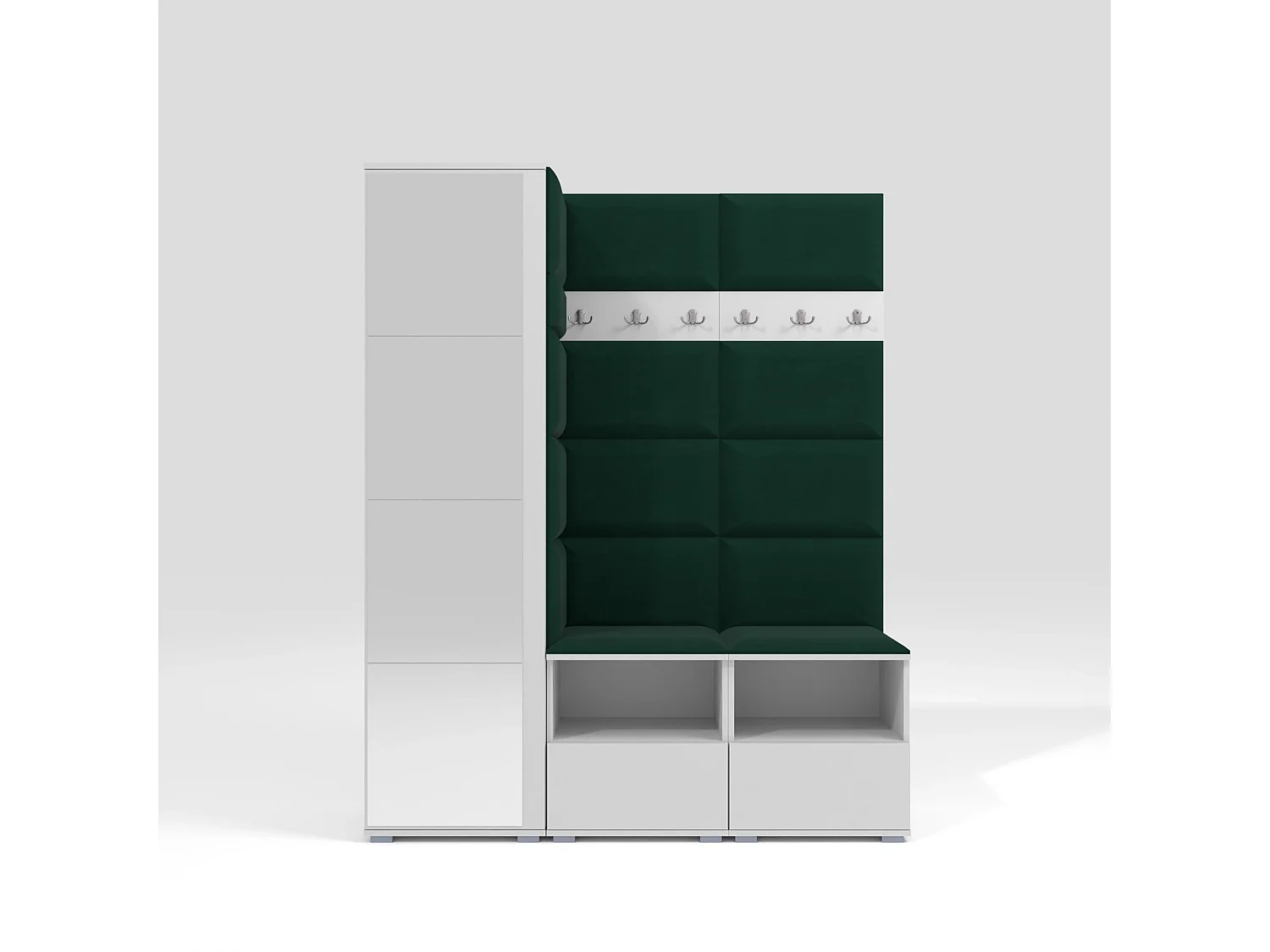 Garderobe Nela II mit Spiegel - 150 cm - Matt Weiß - Trinity 28 - Flaschengrün