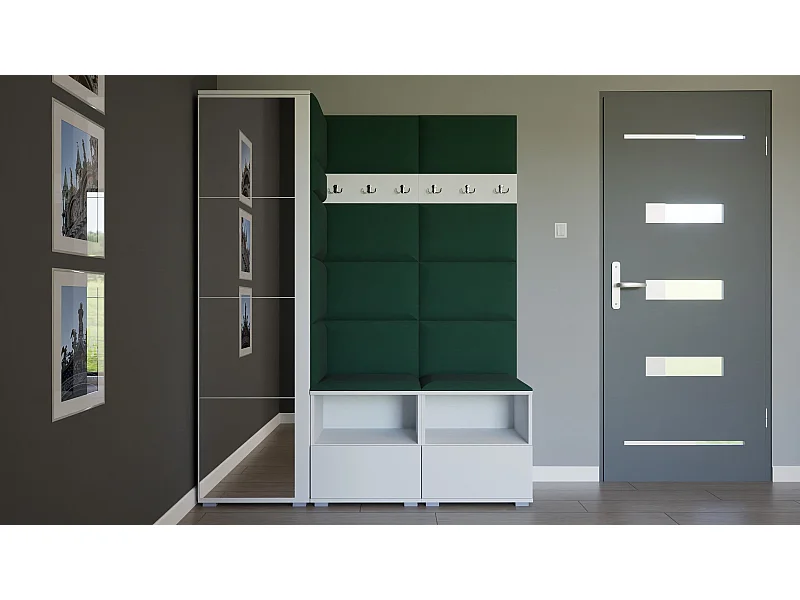 Garderobe Nela II mit Spiegel - 150 cm - Matt Weiß - Trinity 28 - Flaschengrün