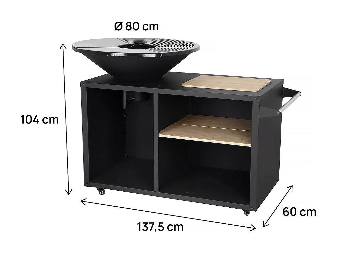 Barbacoa Plancha Brasero Maréchal a Carbón y Leña con Almacenamiento - 137x60x104 cm, Negro