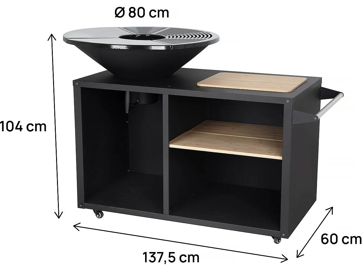 "Maréchal" houtskool- en houtgestookte barbecue met plancha en vuurkorf - Ø 81 cm - Zwart