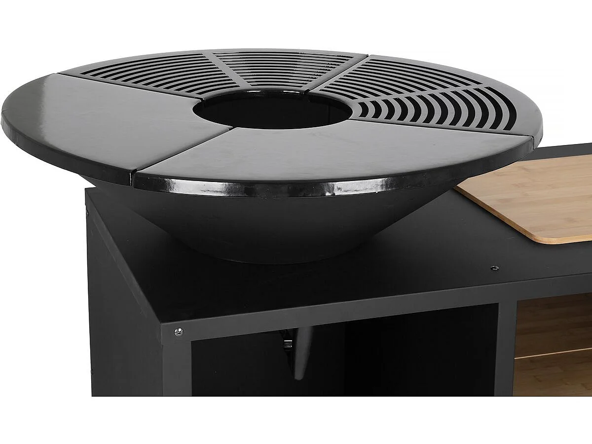 "Maréchal" houtskool- en houtgestookte barbecue met plancha en vuurkorf - Ø 81 cm - Zwart