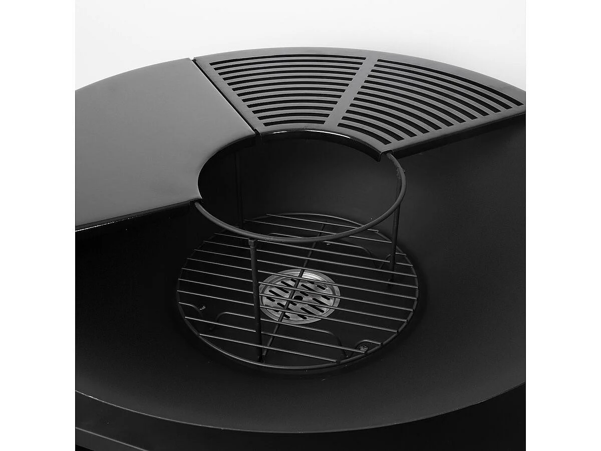 "Maréchal" houtskool- en houtgestookte barbecue met plancha en vuurkorf - Ø 81 cm - Zwart